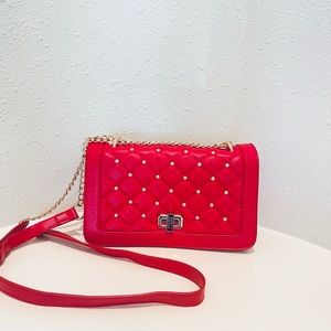Badgley Mischka Quilted Studded Red Crossbody Bag OS NWT